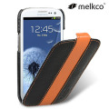 Melkco Leather Flip Case for Samsung Galaxy S3 - Orange / Black