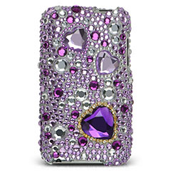 iPod Touch 2/3G Diamante Back Cover - Purple Hearts