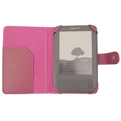 Leather Style Book Case for Amazon Kindle Keyboard - Pink