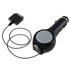 Retractable Car Charger With USB Port - iPhone/iPod