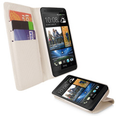 HTC One Leather Style Stand / Wallet Case - White