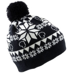Kitsound Audio Beanie Snowflake Pattern With Bobble - Black