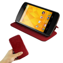 Leather Style Wallet Case for Google Nexus 4 - Red