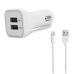 Lightning 2.1 Amp Car Charger with Genuine Lightning Cable - White