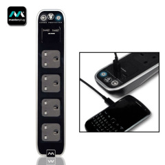 Masterplug Surge Protected 4 Plug Power Bar - Black