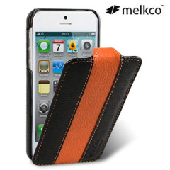 Melkco Leather Flip Case for iPhone 5 - Orange / Black