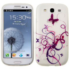 Silicone Case for Samsung Galaxy S3 - Purple Waves and Butterflies