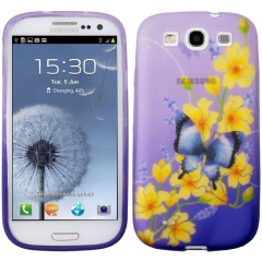Silicone Case for Samsung Galaxy S3 - Purple with Flowers