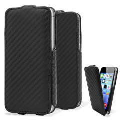 Slimline Carbon Fibre Style iPhone 5 Flip Case - Black