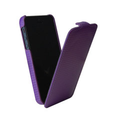Slimline Carbon Fibre Style iPhone 5 Flip Case - Purple