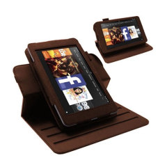Slimline Rotating Leather Style Stand Case - Kindle Fire HD - Brown