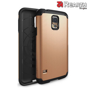 Provide your Samsung Galaxy S5 with slim yet heavy duty protection with this gold Ringke dual-layered armour case. The dot design preserves the aesthetic and feel of the S5.