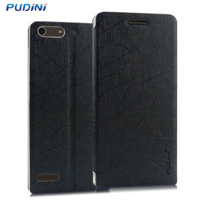 The Pudini Flip and Stand Case in black offers high protection for your Huawei Ascend G6. It provides a perfect fit and stylish design as well as a built-in stand for viewing media or web browsing.
