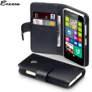 Encase Nokia Lumia 630 / 635 Genuine Leather Wallet Case - Black