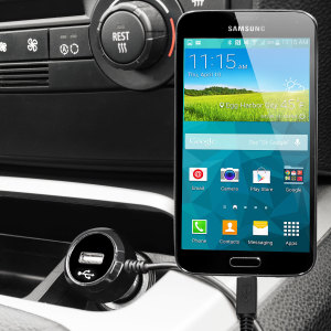 Keep your Samsung Galaxy S5 fully charged on the road with this high power 2.4A Car Charger, featuring extendable spiral cord design. As an added bonus, you can charge an additional USB device from the built-in USB port!