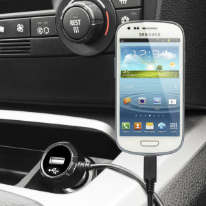 Keep your Samsung Galaxy S3 Mini fully charged on the road with this high power 2.4A Car Charger, featuring extendable spiral cord design. As an added bonus, you can charge an additional USB device from the built-in USB port!