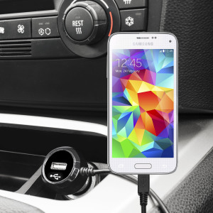 Keep your Samsung Galaxy S5 Mini fully charged on the road with this high power 2.4A Car Charger, featuring extendable spiral cord design. As an added bonus, you can charge an additional USB device from the built-in USB port!
