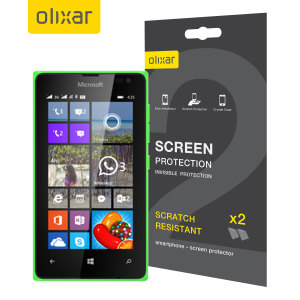 Keep your Lumia 435 screen in pristine condition with this Olixar scratch-resistant screen protector 2-in-1 pack. Ultra responsive and easy to apply, these screen protectors are the ideal way to keep your display looking brand new.