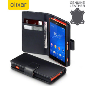 Olixar Premium Real Leather Sony Xperia Z3 Compact Wallet Case - Black