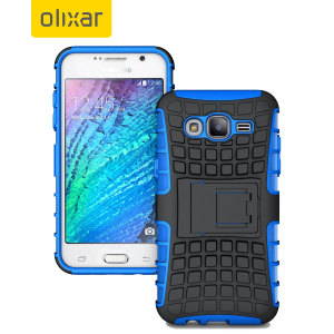 Protect your Samsung Galaxy J7 2015 from bumps and scrapes with this blue ArmourDillo case. Comprised of an inner TPU case and an outer impact-resistant exoskeleton, with a built-in viewing stand.