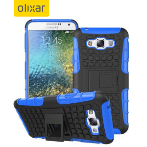 Protect your Samsung Galaxy E7 from bumps and scrapes with this blue ArmourDillo case. Comprised of an inner TPU case and an outer impact-resistant exoskeleton, with a built-in viewing stand.