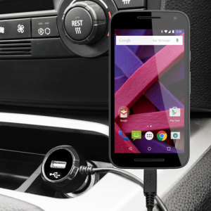 Keep your Motorola Moto G 3rd Gen fully charged on the road with this high power 2.4A Car Charger, featuring extendible spiral cord design. As an added bonus, you can charge an additional USB device from the built-in USB port!