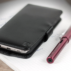 Olixar Genuine Leather Samsung Galaxy S7 Edge Wallet Case - Black