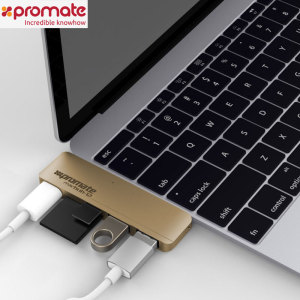 Using the USB-C port on your new MacBook or compatible computer, add 2 full-sized USB ports, an SD card slot and a Micro SD card slot to your computer. Plug in USB devices such as a mouse or printer to your USB-C computer with MacHub dongle in gold.