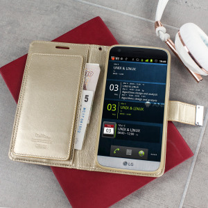 With the perfect blend of elegance, functionality and protection, this luxurious wallet case from Mercury in gold is the ideal companion for your LG G5. Featuring 5 card slots and a document pocket its the complete wallet case solution.