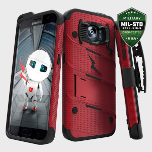 Equip your Samsung Galaxy S7 Edge with military grade protection and superb functionality with the ultra-rugged Bolt case in red and black from Zizo. Coming complete with a handy belt clip and integrated kickstand.