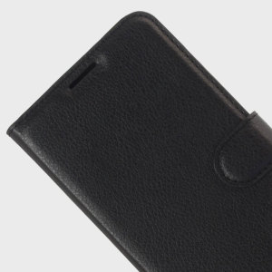 Protect your HTC Desire 10 Pro with this durable and stylish black leather-style wallet case from Olixar, featuring card slots. What's more, this case transforms into a handy stand to view media.