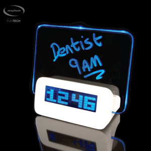Keep your appointments with the Mayhem Scribble Alarm Clock. Write down doctor's appointments, birthdays, holiday dates or whatever you need on the included wipe board, then watch it glow when the alarm goes off, reminding you in a unique and stylish way.