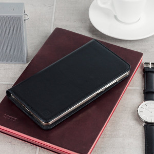 A premium slimline lightweight black genuine leather case. The Olixar genuine leather executive wallet case offers perfect protection for your Huawei Mate 9, as well as featuring a smart magnetic media stand slots for your cards, cash and documents.