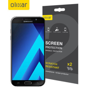 Gardez l’écran de votre Samsung Galaxy A7 2017 propre grâce à ce pack de 2 Protections d’écran de chez Olixar résistant aux éraflures.