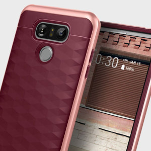 Protect your LG G6 with this stunning premium dual-layered shell case in burgundy. Made with tough dual-layered yet slim material, this hardshell body with a sleek metallic bumper features an attractive two-tone finish.
