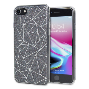 Shine on you crazy diamond with the Shine Bright Like a Diamond iPhone 8 / 7 case from LoveCases. A black slim polycarbonate case with gel bumper protects your phone while the glitter and geometric diamond design brings the bling.