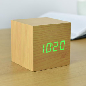 Cube Click Clock Noise-Activated Eco-Friendly Alarm Clock - Beech