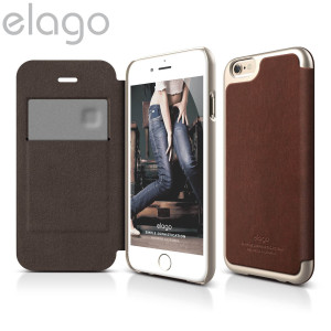 Elago Leather Flip Case for iPhone 6S / 6 - Champagne Gold and Brown