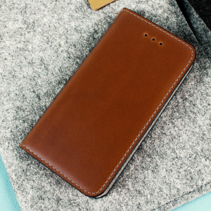 Moncabas Classic Genuine Leather iPhone SE Wallet Case - Brown