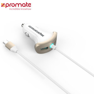 Promate Booster-C USB-C and Dual USB Car Charger - Champagne