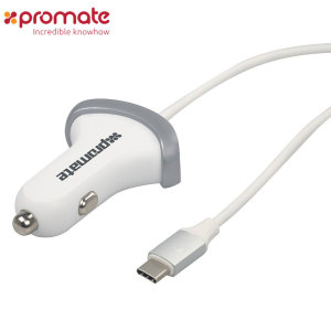 Promate Booster-C USB-C and Dual USB Car Charger - Silver