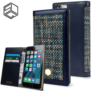SLG Genuine Leather Fabric iPhone 6S / 6 Wallet Case - Blue