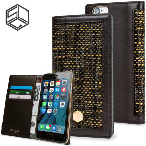 SLG Genuine Leather Fabric iPhone 6S / 6 Wallet Case - Brown