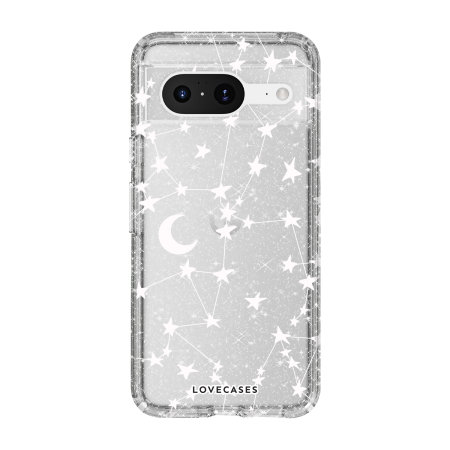 LoveCases White Stars And Moons Glitter Case For Google Pixel 8