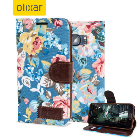 Olixar Floral Fabric Samsung Galaxy S6 Wallet Case - Blue