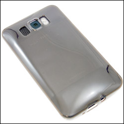 HTC HD2 dans sa coque FlexiShield Transparente vue arrière