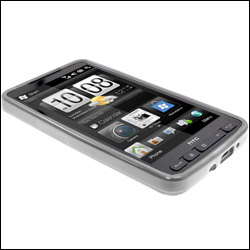 HTC HD2 dans sa coque FlexiShield Transparente vue de face HTC HD2 dans sa coque FlexiShield Transparente vue de face