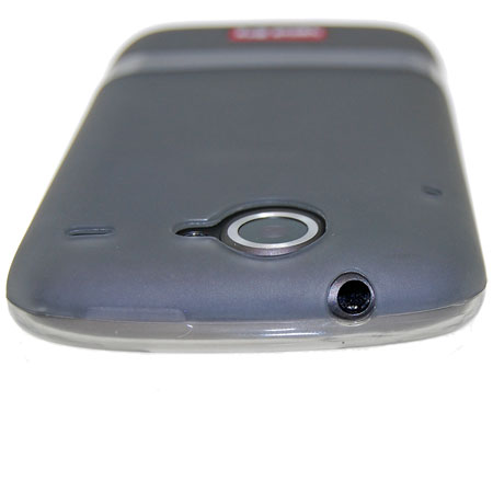 Vue détaillée des découpes pour l'appareil photo et le haut parleur de la coque FlexiShield Noire Google Nexus One