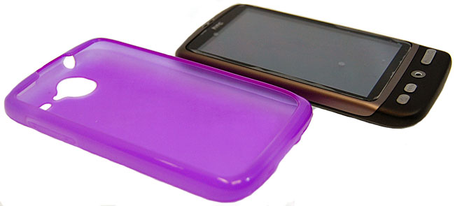 HTC Desire à côté de la coque FlexiShield Pourpre