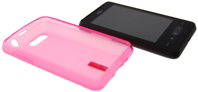 HTC HD Mini à côté de la coque FlexiShield Rose